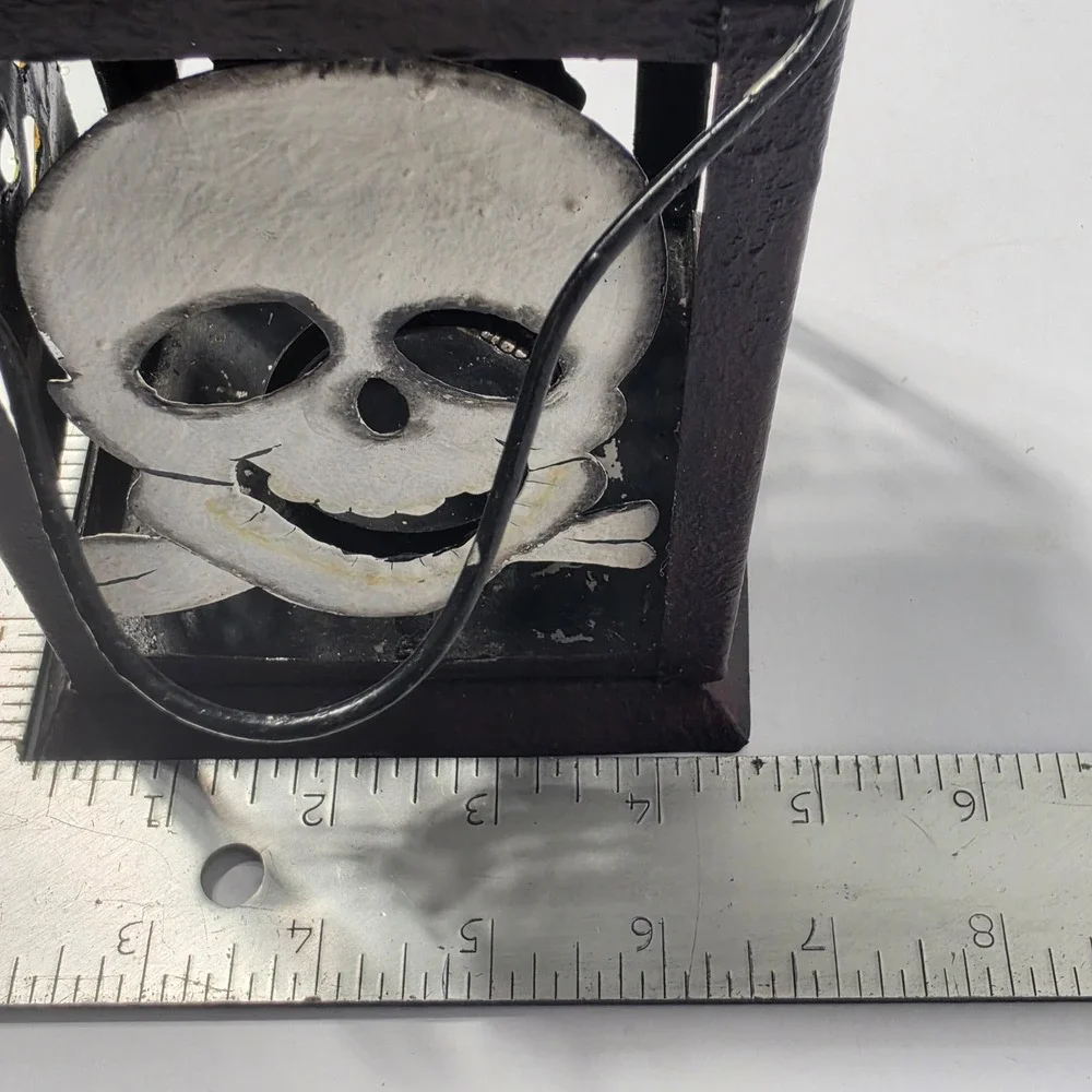 Vintage Halloween Metal Tea Light Lantern Ghost Pumpkin Skull Hanging Decor 90's
